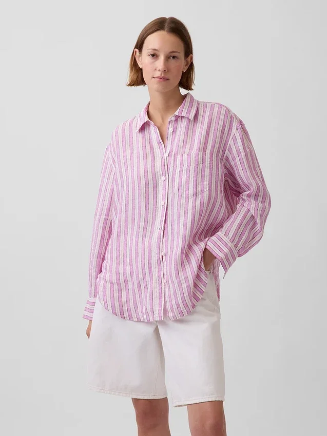 100% λινό oversized πουκάμισο