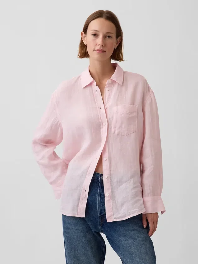 100% λινό oversized πουκάμισο