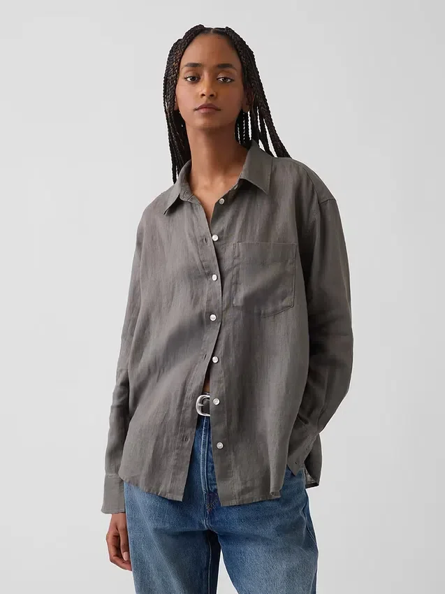100% λινό oversized πουκάμισο