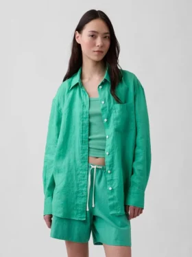 100% λινό oversized πουκάμισο