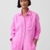 100% λινό oversized πουκάμισο
