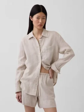 100% λινό oversized πουκάμισο