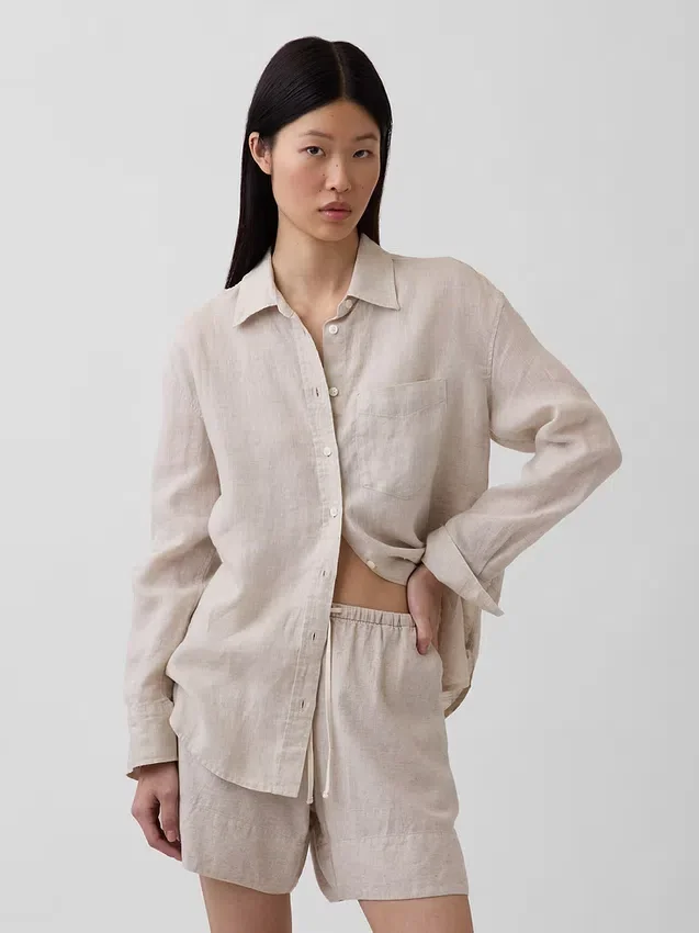 100% λινό oversized πουκάμισο