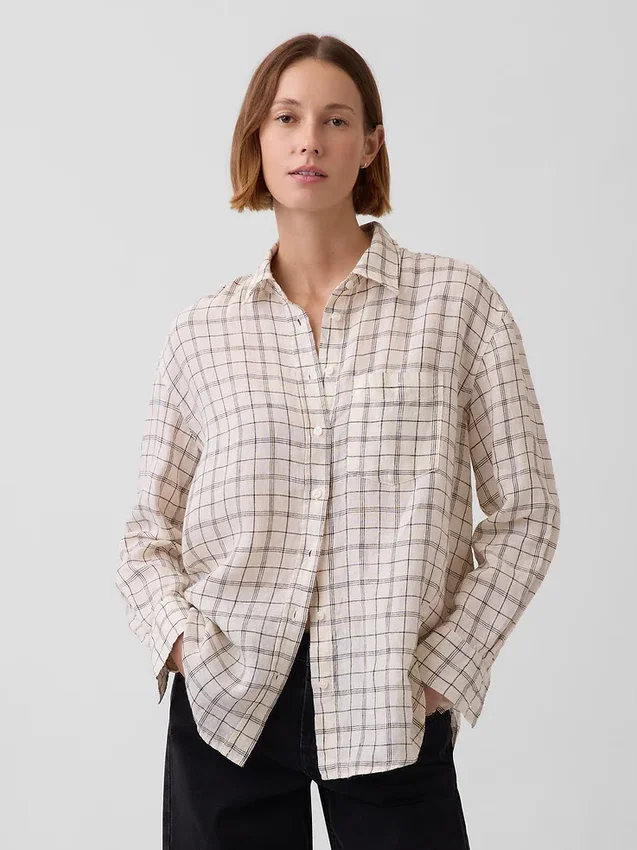 100% λινό oversized πουκάμισο