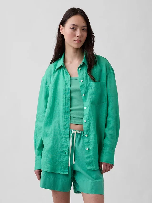 100% λινό oversized πουκάμισο