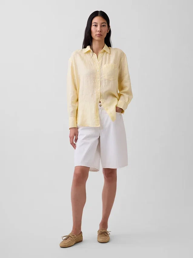 100% λινό oversized πουκάμισο