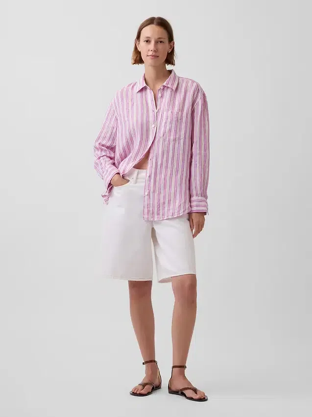 100% λινό oversized πουκάμισο