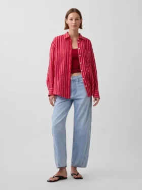 100% λινό oversized πουκάμισο