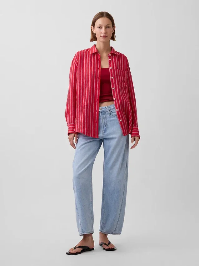100% λινό oversized πουκάμισο