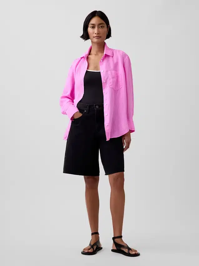 100% λινό oversized πουκάμισο