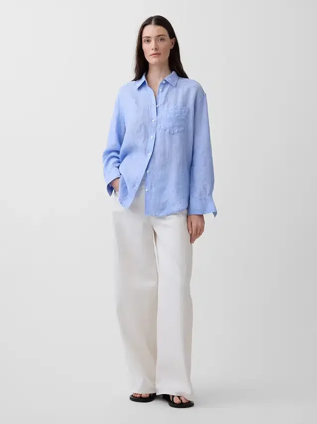 100% λινό oversized πουκάμισο