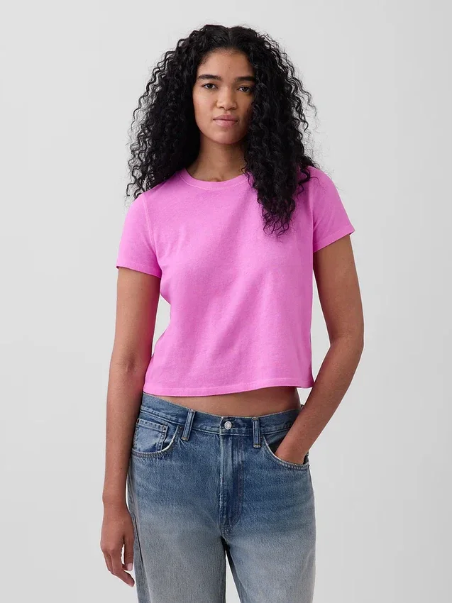 100% βαμβακερό αυθεντικό T-shirt με συρρικνωμένη εφαρμογή