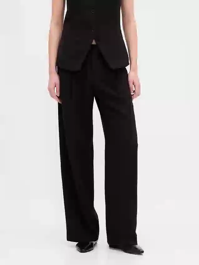 365 Παντελόνι χαμηλής μέσης με πτυχώσεις και φαρδύ πόδι