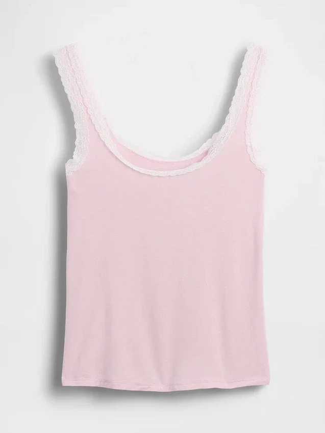 Απαλό μπλουζάκι πιτζάμας από μοντάλ με δαντελένια τελειώματα