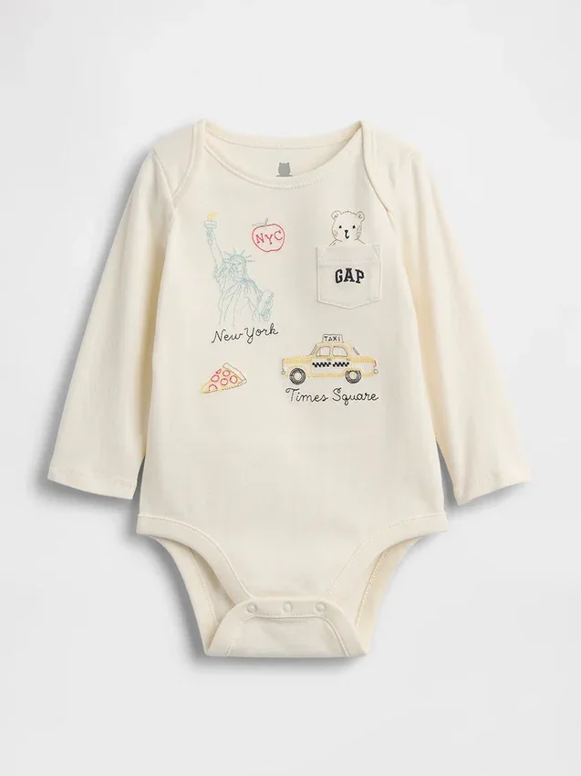 Baby First Favorites Κορμάκι από βιολογικό βαμβάκι με τσέπη και λογότυπο NYC