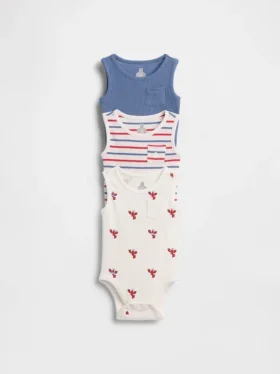 Baby First Favorites Κορμάκι χωρίς μανίκια με τσέπη και ραβδωτό ύφασμα (Σετ 3 τεμαχίων)