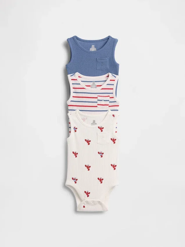 Baby First Favorites Κορμάκι χωρίς μανίκια με τσέπη και ραβδωτό ύφασμα (Σετ 3 τεμαχίων)