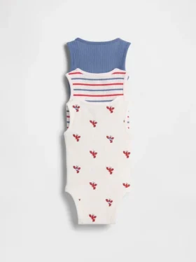 Baby First Favorites Κορμάκι χωρίς μανίκια με τσέπη και ραβδωτό ύφασμα (Σετ 3 τεμαχίων)