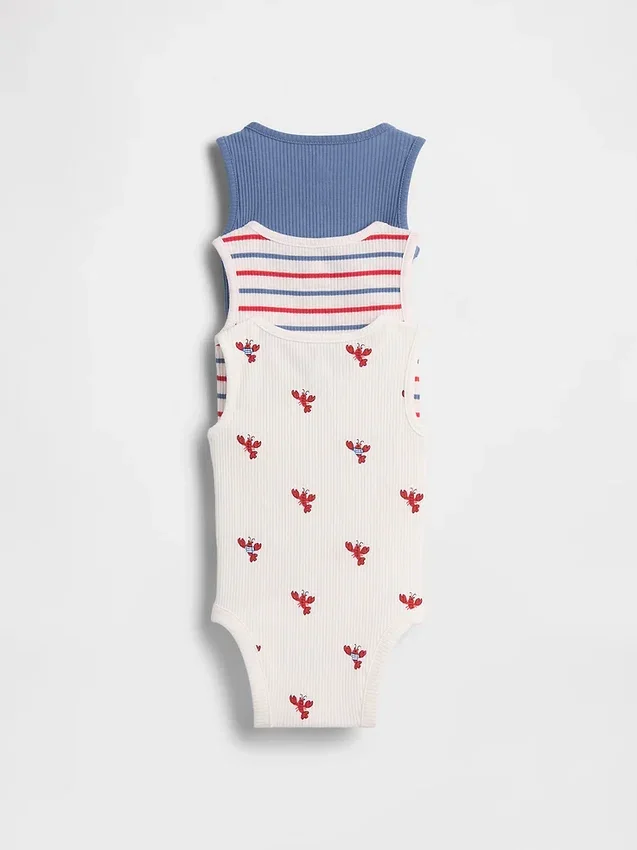 Baby First Favorites Κορμάκι χωρίς μανίκια με τσέπη και ραβδωτό ύφασμα (Σετ 3 τεμαχίων)