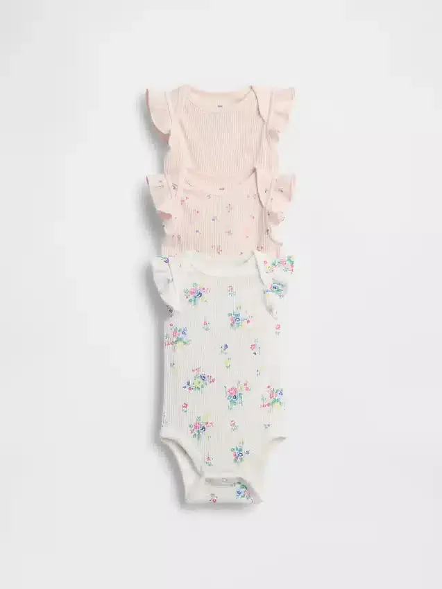 Baby First Favorites Κορμάκι με βολάν και λεπτή ραβδωτή πλέξη (Σετ 3 τεμαχίων)