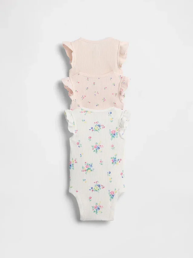 Baby First Favorites Κορμάκι με βολάν και λεπτή ραβδωτή πλέξη (Σετ 3 τεμαχίων)