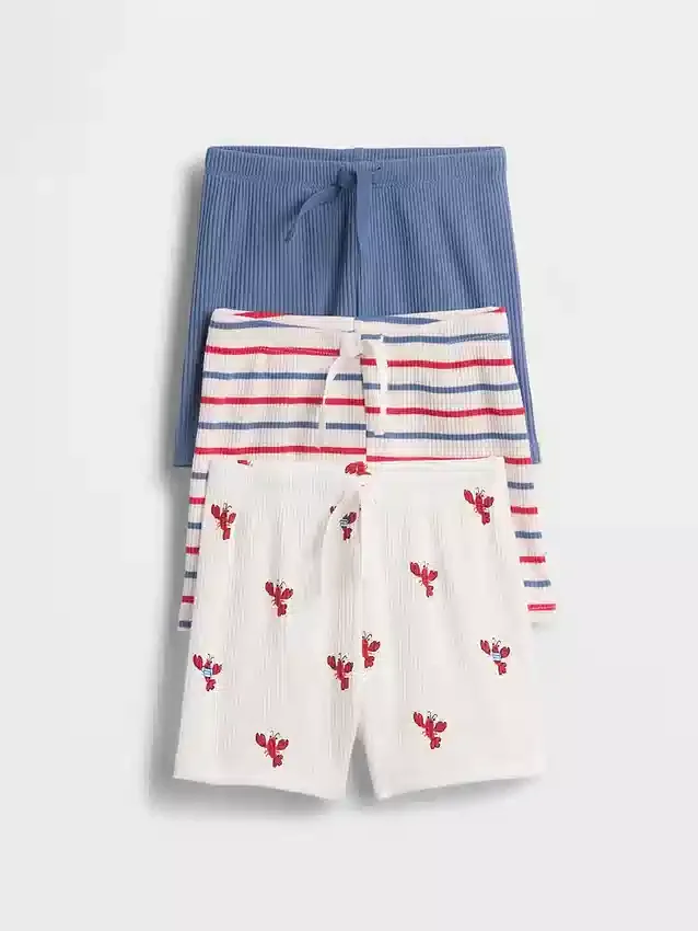 Baby First Favorites Σορτς με ρίγες Tinyrib που φοριούνται εύκολα (Σετ 3 τεμαχίων)