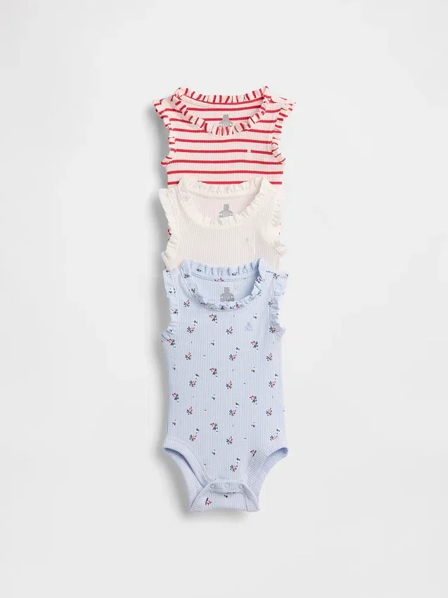 Baby First Favorites Tinyrib Ruffle Tank Κορμάκι (Σετ 3 τεμαχίων)