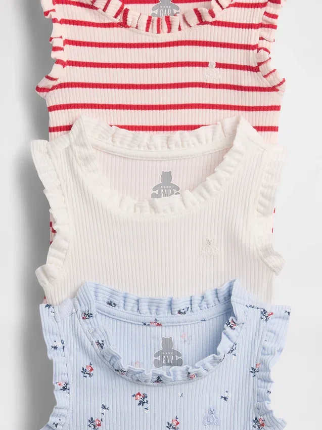 Baby First Favorites Tinyrib Ruffle Tank Κορμάκι (Σετ 3 τεμαχίων)