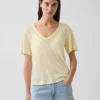 Χαλαρό Pουκάμισο με V-neck από μείγμα λινού
