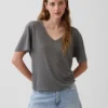 Χαλαρό Pουκάμισο με V-neck από μείγμα λινού