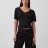 Χαλαρό Pουκάμισο με V-neck από μείγμα λινού