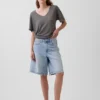 Χαλαρό Pουκάμισο με V-neck από μείγμα λινού