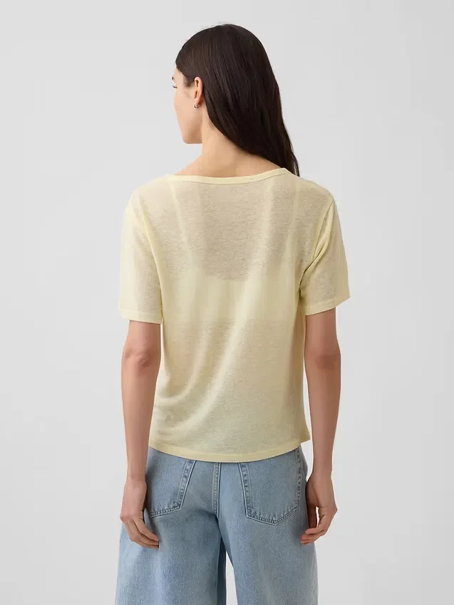 Χαλαρό Pουκάμισο με V-neck από μείγμα λινού