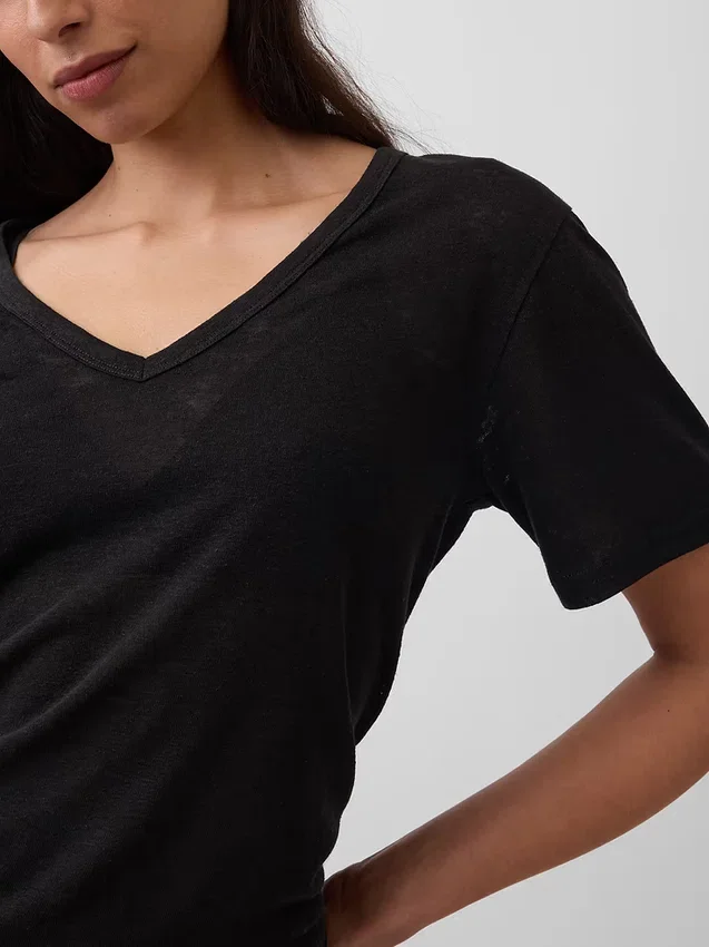 Χαλαρό Pουκάμισο με V-neck από μείγμα λινού