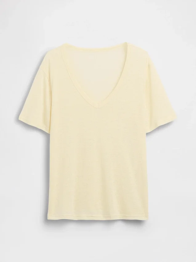 Χαλαρό Pουκάμισο με V-neck από μείγμα λινού