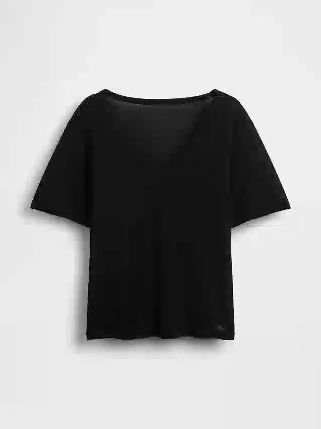 Χαλαρό Pουκάμισο με V-neck από μείγμα λινού