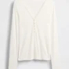Διαφανές πλεκτό T-shirt Henley με ραβδώσεις