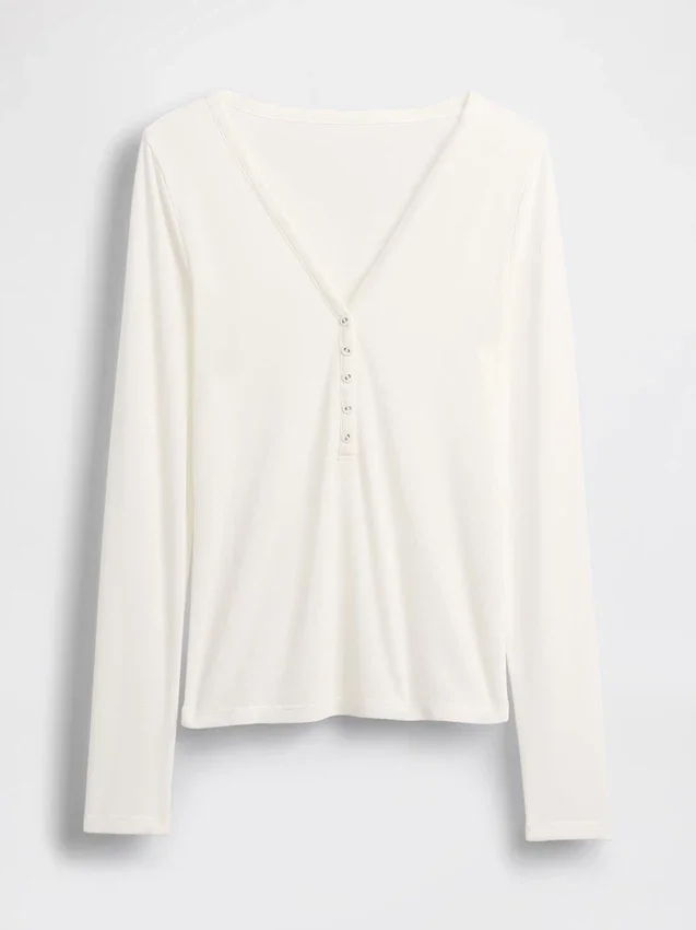 Διαφανές πλεκτό T-shirt Henley με ραβδώσεις