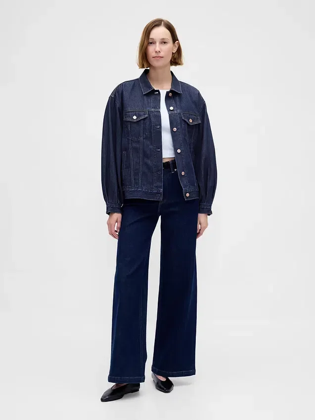 Εξαιρετικά μαλακό, oversized τζάκετ τζιν με φουσκωτά μανίκια