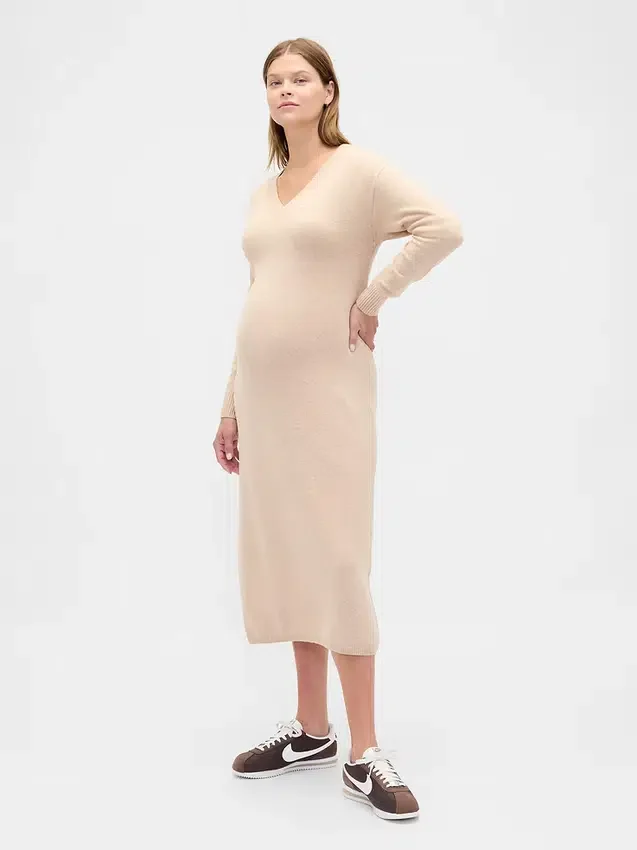 Φόρεμα-πουλόβερ εγκυμοσύνης CashSoft με V-neck