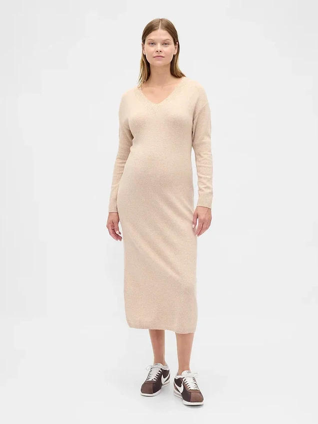 Φόρεμα-πουλόβερ εγκυμοσύνης CashSoft με V-neck