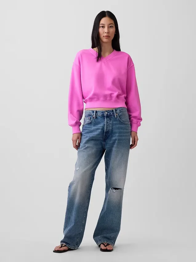 Φούτερ Vintagesoft με V-neck και oversized γραμμή