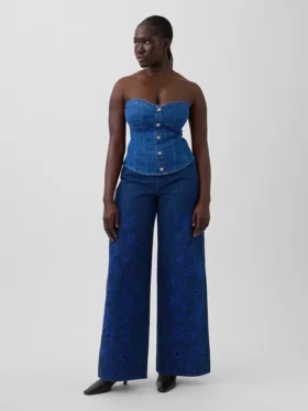 Gap × Hfr Τζιν χαμηλής μέσης με λουλούδια, εξαιρετικά φαρδιά, από το Atelier Ndigo