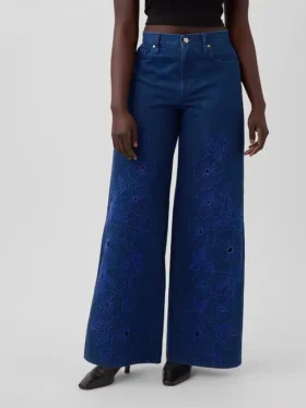 Gap × Hfr Τζιν χαμηλής μέσης με λουλούδια, εξαιρετικά φαρδιά, από το Atelier Ndigo