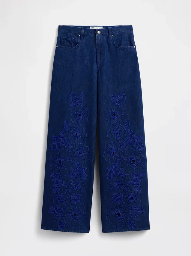 Gap × Hfr Τζιν χαμηλής μέσης με λουλούδια, εξαιρετικά φαρδιά, από το Atelier Ndigo