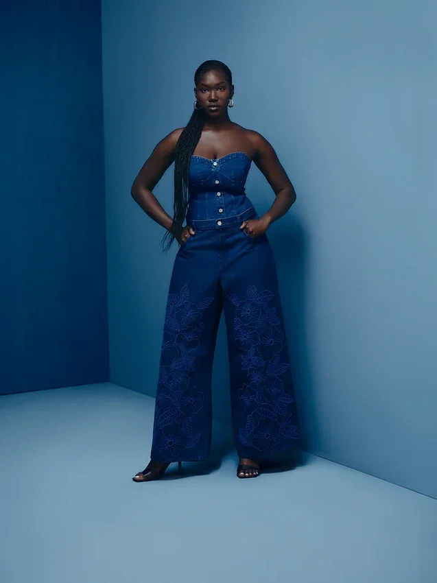 Gap × Hfr Τζιν χαμηλής μέσης με λουλούδια, εξαιρετικά φαρδιά, από το Atelier Ndigo