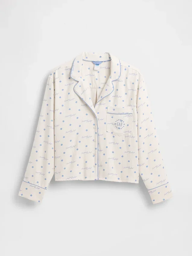 GAP × Summer Fridays Χαλαρό φανελένιο πουκάμισο πιτζάμας με πουά