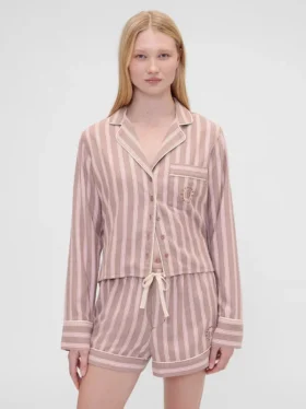 GAP × Summer Fridays Χαλαρό φανελένιο πουκάμισο πιτζάμας με ρίγες