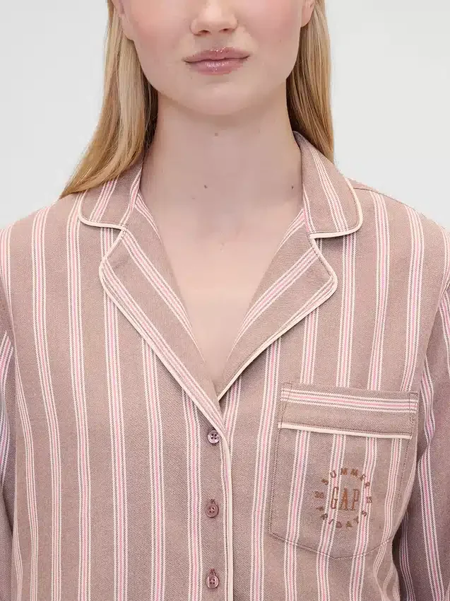 GAP × Summer Fridays Χαλαρό φανελένιο πουκάμισο πιτζάμας με ρίγες