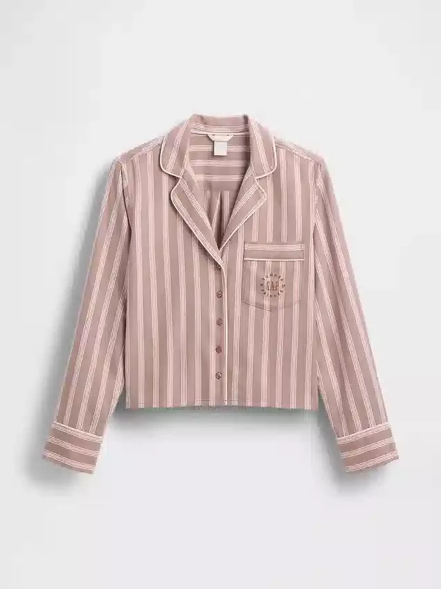 GAP × Summer Fridays Χαλαρό φανελένιο πουκάμισο πιτζάμας με ρίγες